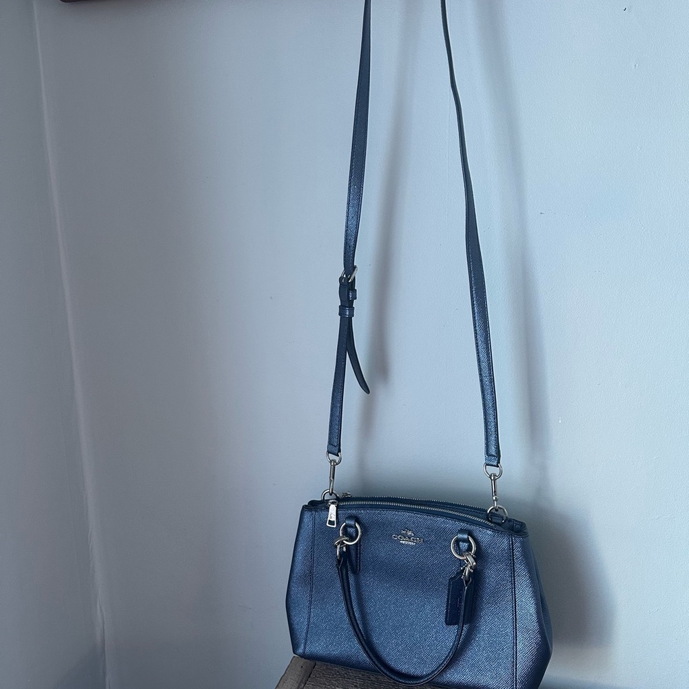 Coach Mini Christie Carryall satchel bag in metallic blue LIKE NEW - Picture 9 of 11